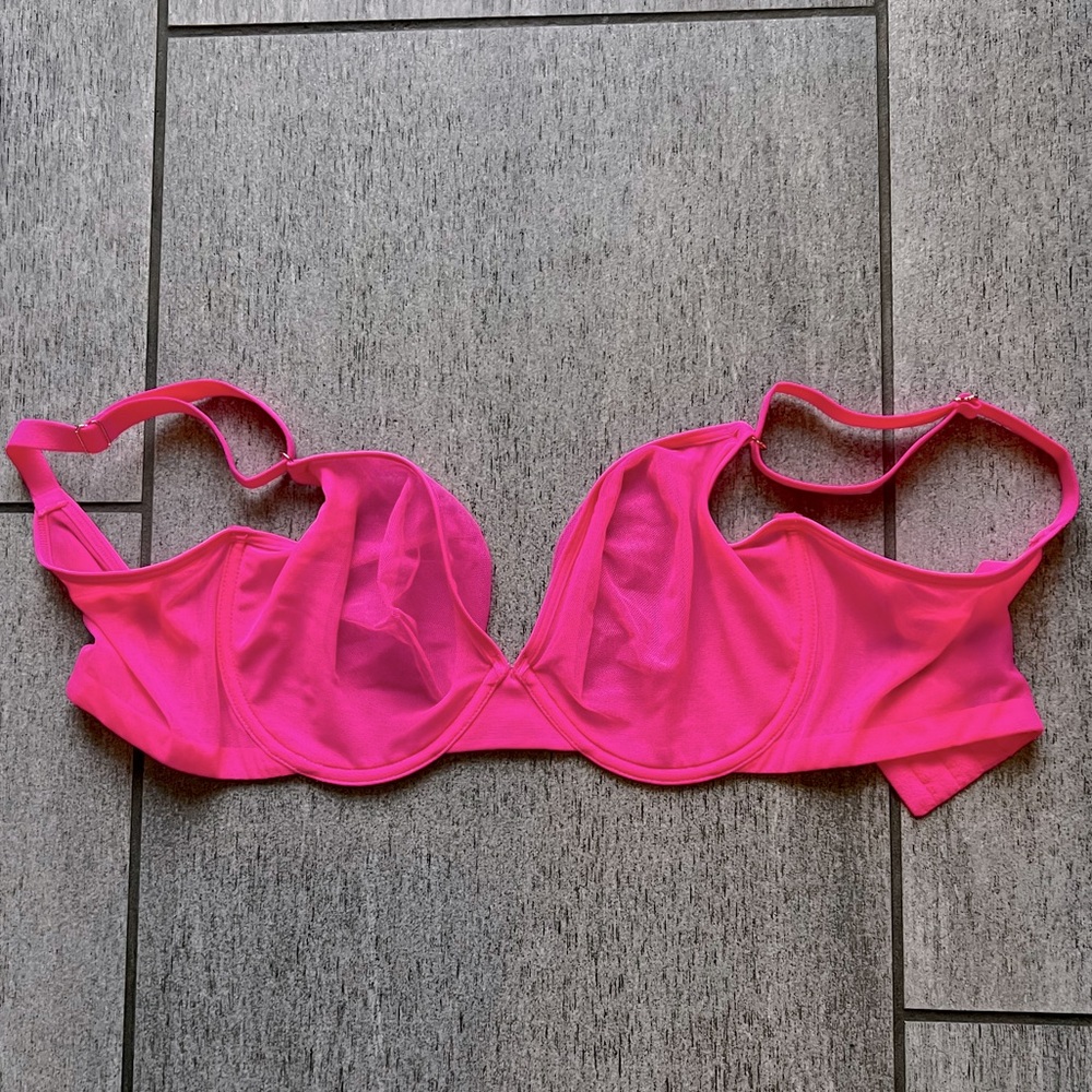 Hot pink sheer mesh bra unlined